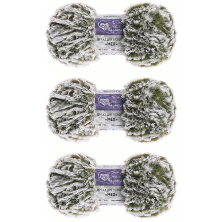 Пряжа Люблю вязать 'Мех' 100г 55м (100% полиэстер) (53 зелено-белый)
