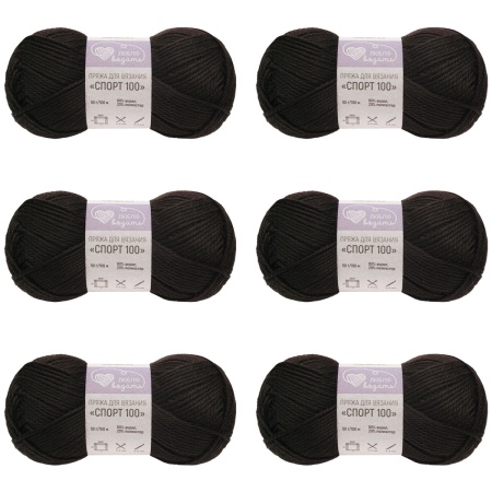 Пряжа Люблю вязать 'Спорт 100' 50гр 100м (80% акрил, 20% полиэстер) (999 черный)