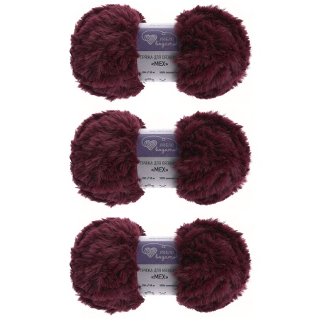 Пряжа Люблю вязать 'Мех' 100г 55м (100% полиэстер) (012 бордовый)