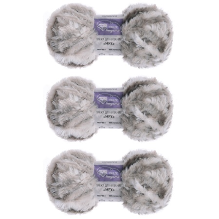Пряжа Люблю вязать 'Мех' 100г 55м (100% полиэстер) (63 серо-белый)