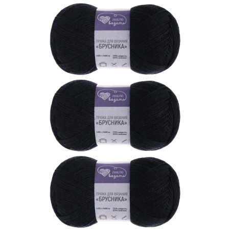 Пряжа Люблю вязать 'Брусника' носочная 100гр 400м (75% шерсть, 25% нейлон) (990 черный)